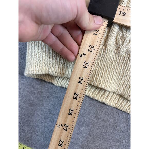 Vintage 90s Cable Knit Turtleneck Sweater Womens Medium Beige Preppy Classic - Picture 6 of 7